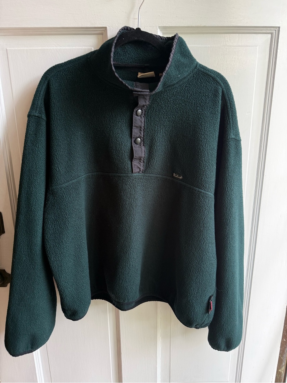 Vintage Woolrich Men's Deep Forest Green Fleece Snap Pullover
